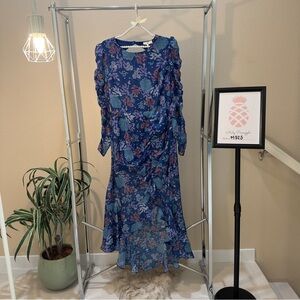 NWT NSR size L long sleeve open back tie lightweight high low dress